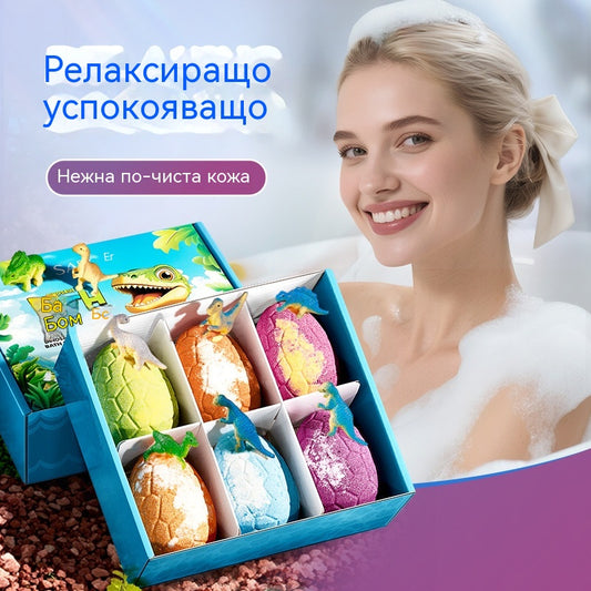 💦Комплект топчета сол за вана с яйце на динозавър (6 броя), топчета сол за вана с дълготраен почистващ аромат