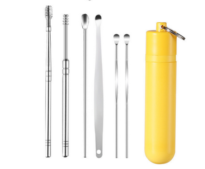 👂Комплект от 6 инструмента за премахване на ушна кал с тръбичка за съхранение | Пълен комплект за грижа за ушите – инструмент шест в едно! 👂