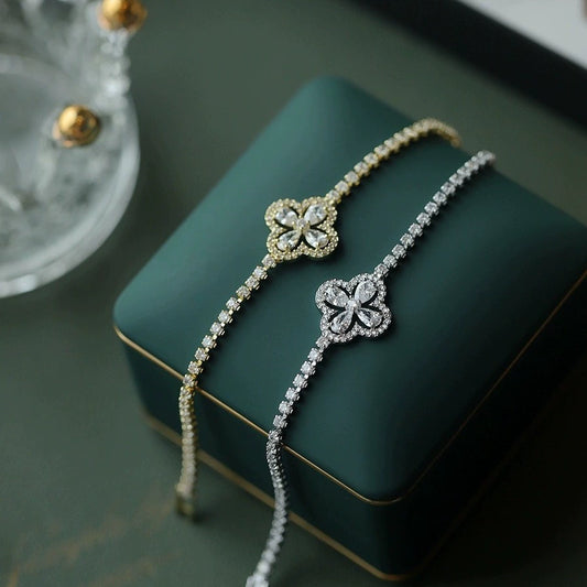 ✨Супер блестяща куха гривна с четирилистна детелина, луксозна и нишова изящна гривна с пълен диамант