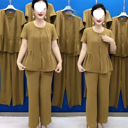 【Топ + Панталон】 （M-4XL）Ежедневен и удобен комплект, стягащ и стилен, голям размер, модерен.