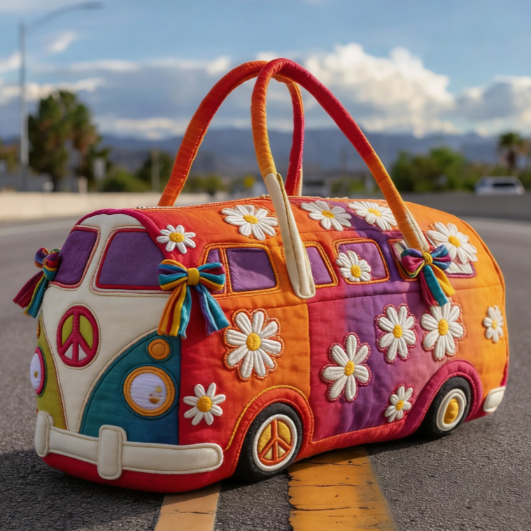 50% ОТСТЪПКА💐🌸Пътна чанта с подплата Hippie Van---Ръчно изработена винтидж бродирана чанта