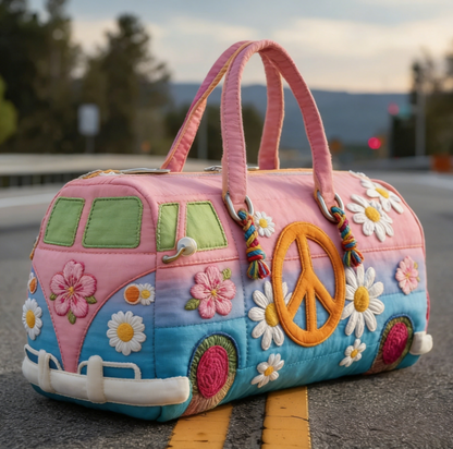 50% ОТСТЪПКА💐🌸Пътна чанта с подплата Hippie Van---Ръчно изработена винтидж бродирана чанта