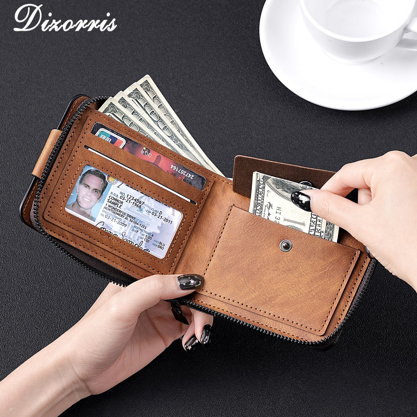 🔥🔥【Най-продаваният】Нов модерен къс портфейл с цип в ретро стил за мъже