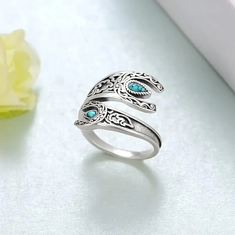 🌙Винтидж пръстен с тюркоаз и лунна светлина 💍 Дизайн с капковидна обковка от сребро 925 ✨ Регулируем отвор, подходящ за всички размери пръстени