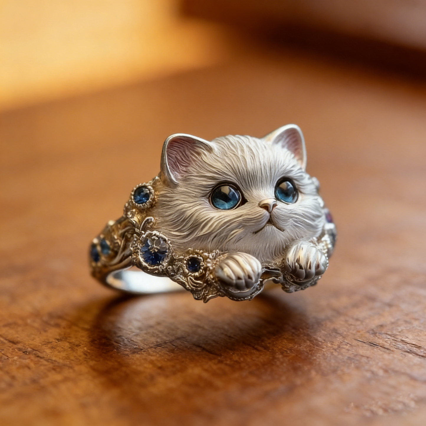 🎁😍🎁😍2 артикула за 22 евро -- Семпъл и елегантен пръстен с котенце от сребро 925 с диаманти