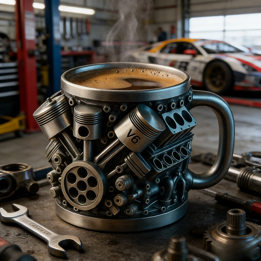 ☕️🏎️ Чаша за кафе от неръждаема стомана с тема двигател V6/V8 [11*11,5*8 см]