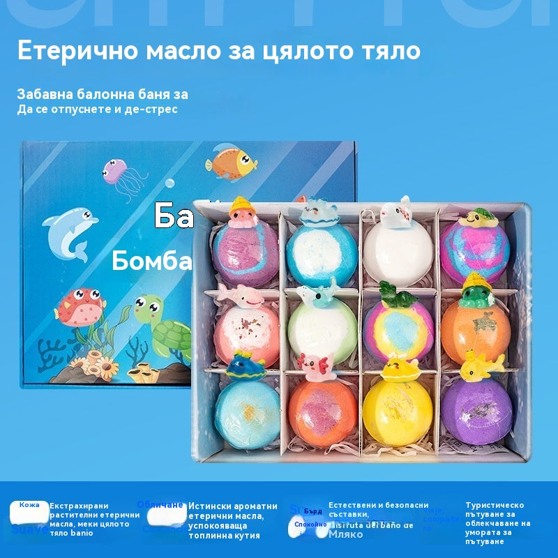 【12 броя 40 евро】Комплект от 12 топчета сол за вана във формата на морски животни (60 г всяка) за деца.