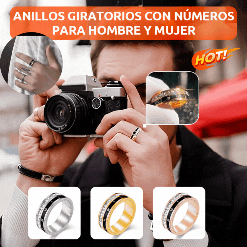 ✨Купете един, вземете втори безплатно✨Въртящ се пръстен от стомана и титан, украсен с римски цифри и диаманти