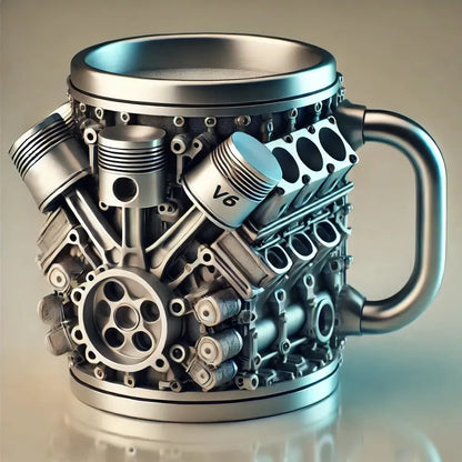 ☕️🏎️ Чаша за кафе от неръждаема стомана с тема двигател V6/V8 [11*11,5*8 см]