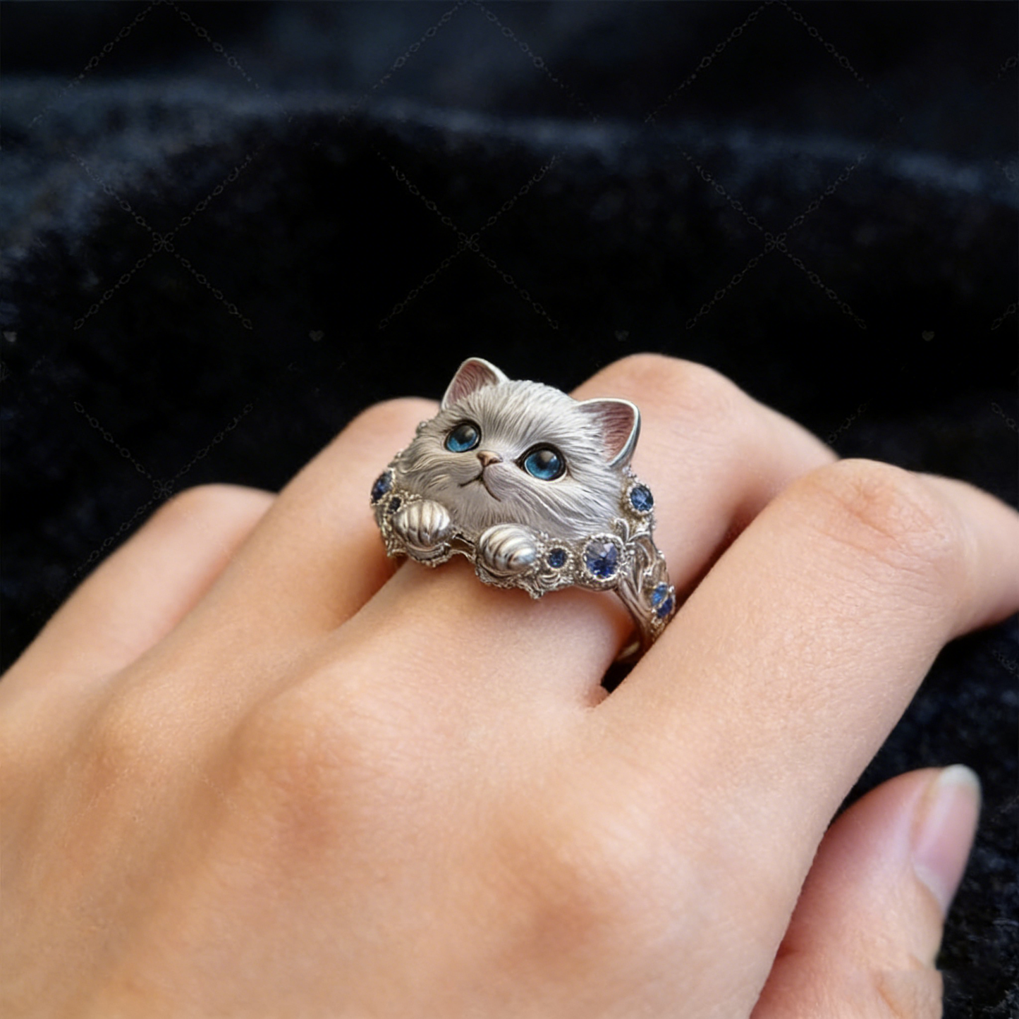🎁😍🎁😍2 артикула за 22 евро -- Семпъл и елегантен пръстен с котенце от сребро 925 с диаманти