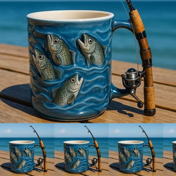 🎣☕Нова чаша за риболов Креативна чаша, изработена от смола, специално проектирана за любителите на риболова.