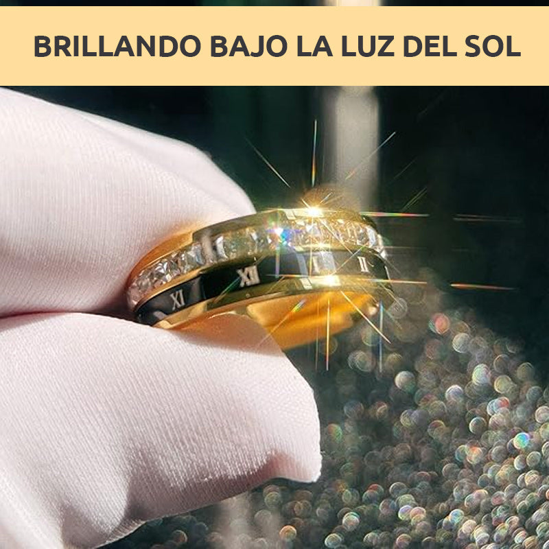 ✨Купете един, вземете втори безплатно✨Въртящ се пръстен от стомана и титан, украсен с римски цифри и диаманти