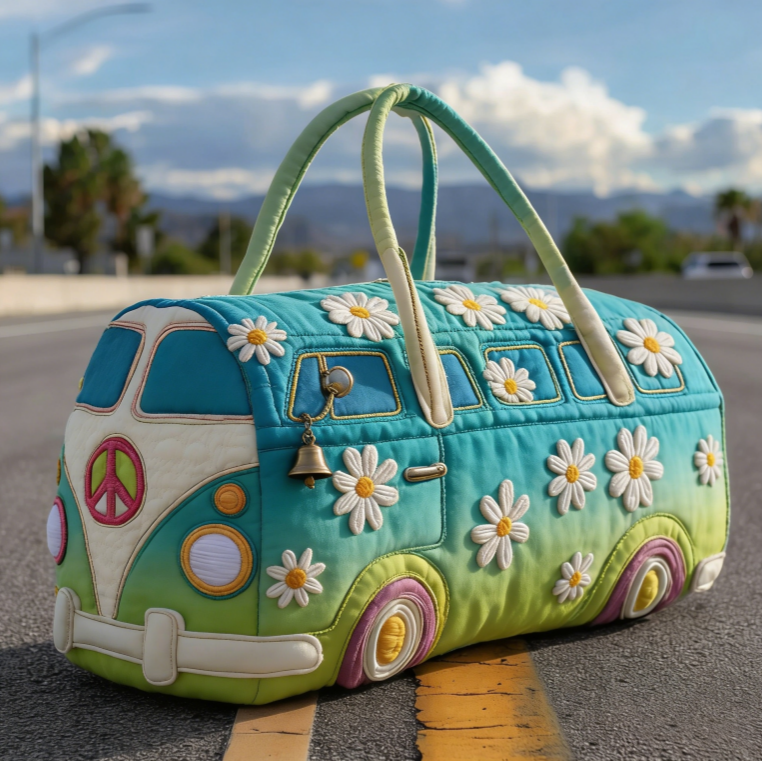 50% ОТСТЪПКА💐🌸Пътна чанта с подплата Hippie Van---Ръчно изработена винтидж бродирана чанта