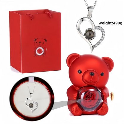 ✨Колие във формата на сърце, подарък за Свети Валентин + очарователно плюшено мече от консервирана роза - романтичен подарък за Деня на майката, сватби, годишнини и Свети Валентин.