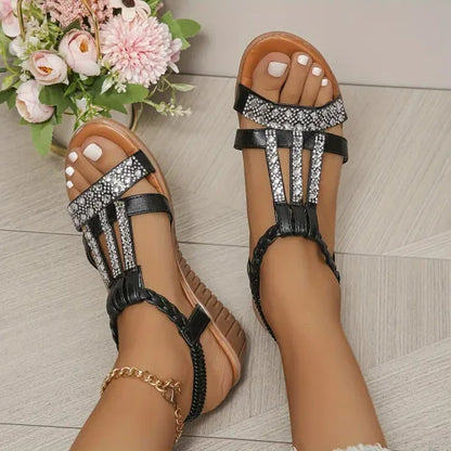 🌟[50%ОТСТЪПКА]👡[34-43] Нови дамски сандали с клин и кристали лято 2026