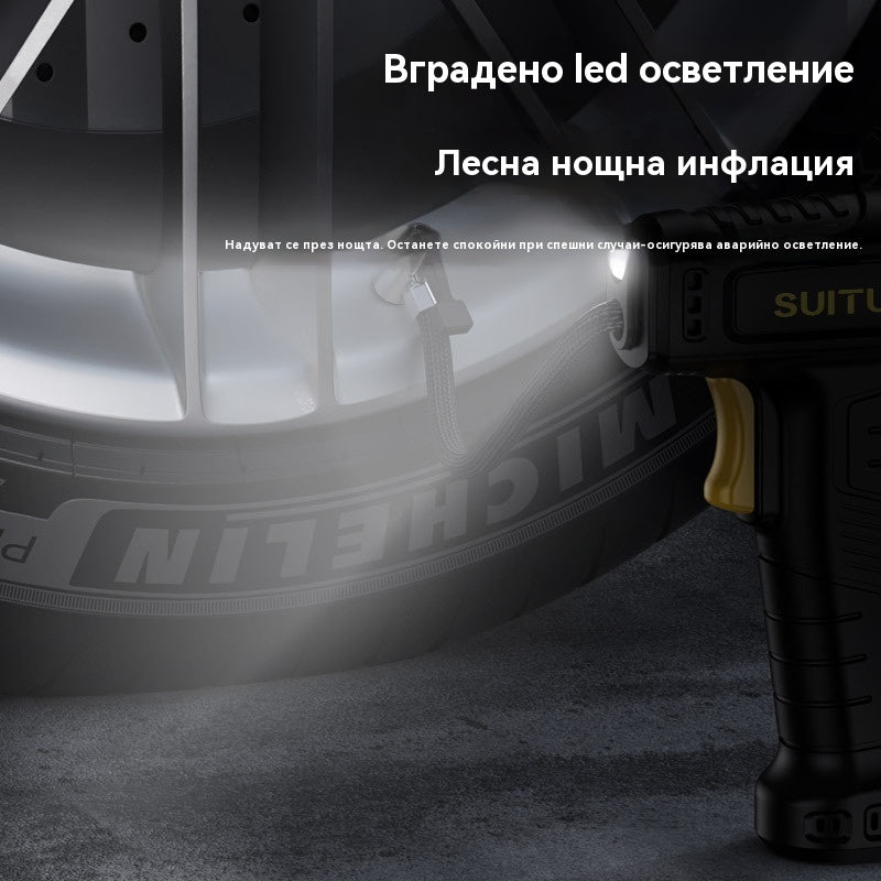 🚗💨🔥Многофункционална безжична преносима помпа за автомобилни гуми с цифров дисплей