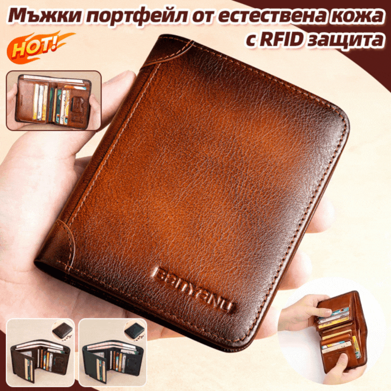 （купете 1 вземете 1 безплатно）Rfid портфейли от естествена кожа за мъже Винтидж, тънки, къси, многофункционални ID, държач за кредитна карта, чанта за пари
