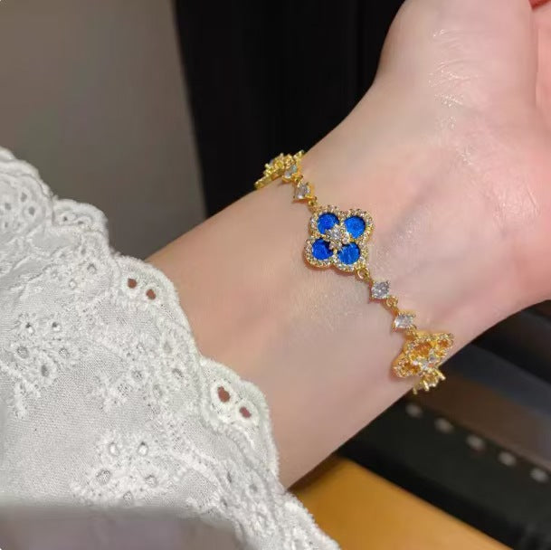 🍀🍀Блестяща естествена седефена ажурна гривна с четирилистна детелина за късмет