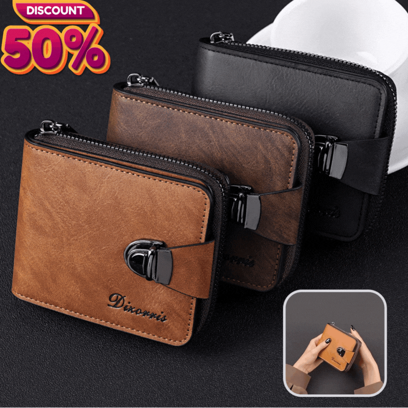 🔥🔥【Най-продаваният】Нов модерен къс портфейл с цип в ретро стил за мъже