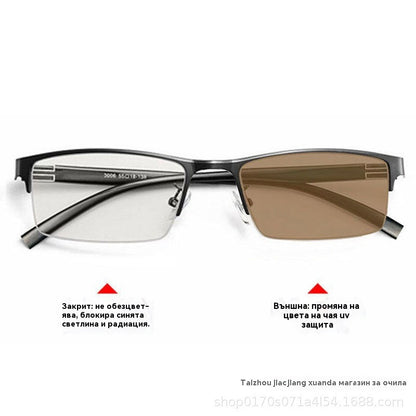 👓✨🕶️🔥Метални фотохромни слънчеви очила с полурамка, очила за късогледство против синя светлина, слънчеви очила за шофиране