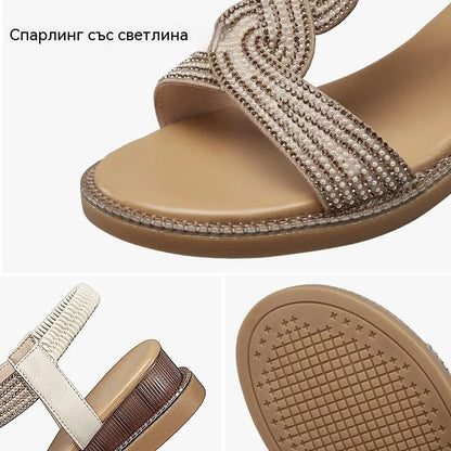 😍💖【35-40】Висок ток с противоплъзгаща се подметка и кристали