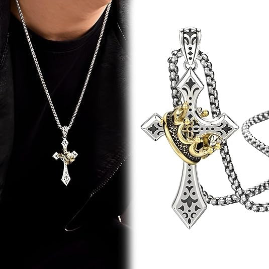 👑✝️ Винтидж колие с кръст и корона – символ на вяра, сила и ежедневна защита