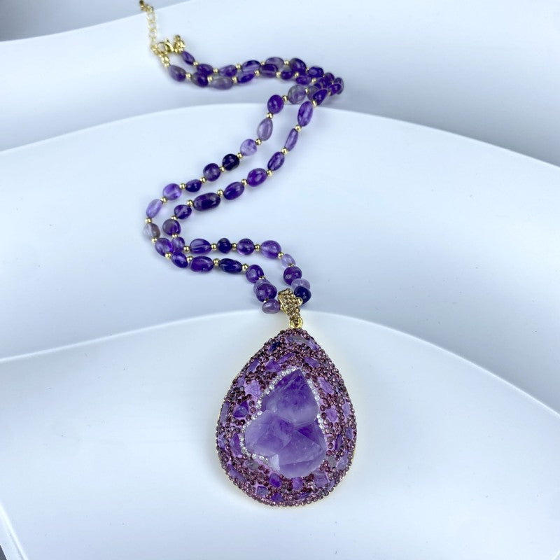 ✨Луксозно колие с естествен необработен аметист