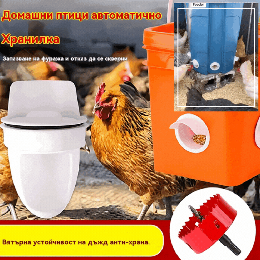 🐓【Перфоратор + 5 хранилки】 Автоматична хранилка за пилета, патици и гъски