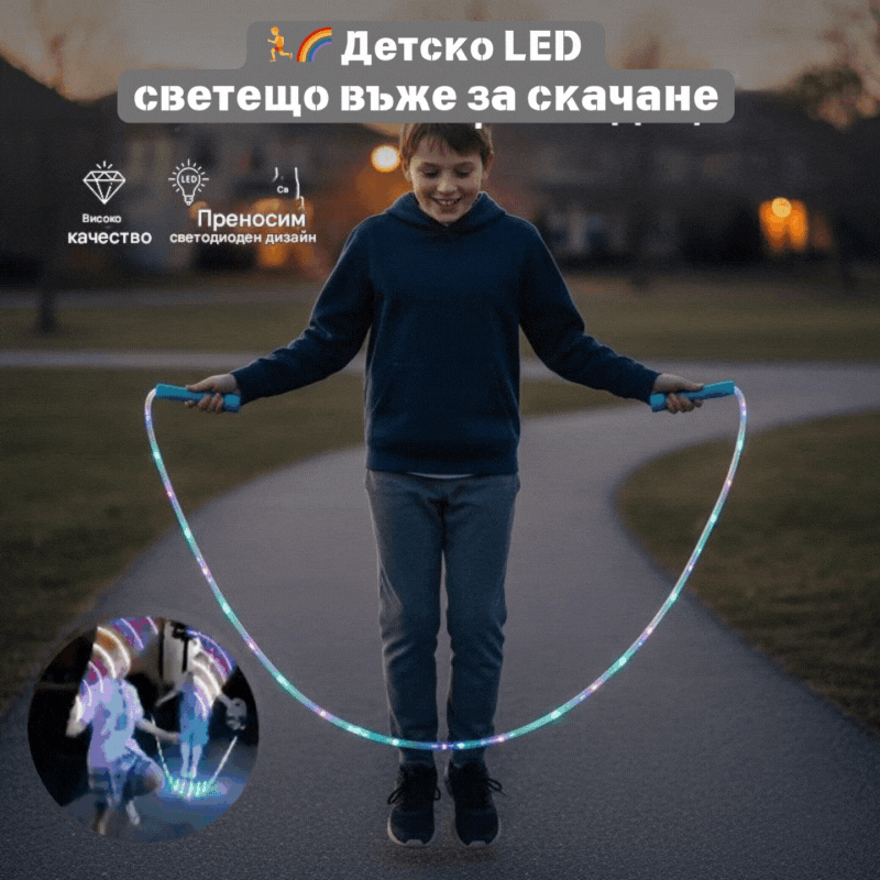 🏃【Купете 2, вземете 2 безплатно】🌈 Детско LED светещо въже за скачане