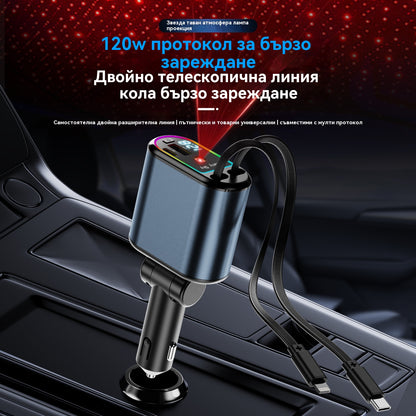 ⚡✨ Ултрабързо зарядно за кола: Два прибиращи се USB-C порта със Starlight околна светлина и интелигентна защита 🚗💫
