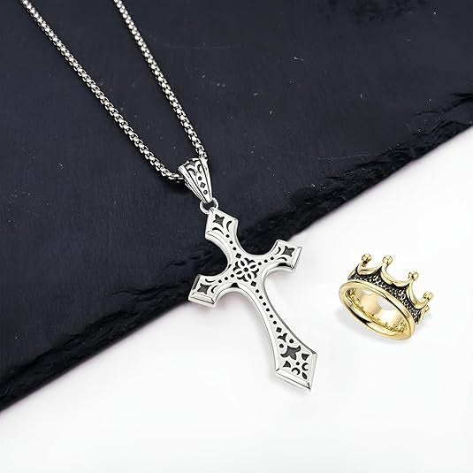 👑✝️ Винтидж колие с кръст и корона – символ на вяра, сила и ежедневна защита