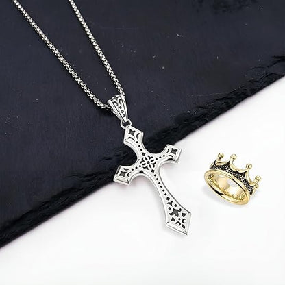 👑✝️ Винтидж колие с кръст и корона – символ на вяра, сила и ежедневна защита