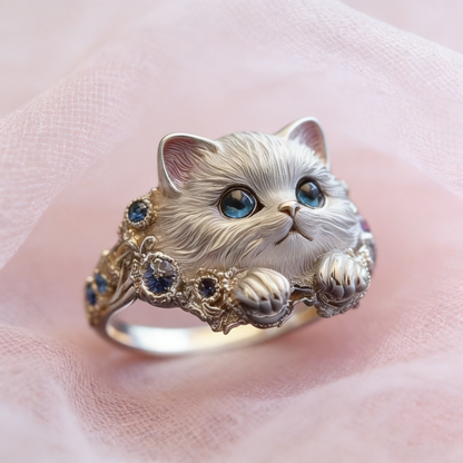 🎁😍🎁😍2 артикула за 22 евро -- Семпъл и елегантен пръстен с котенце от сребро 925 с диаманти