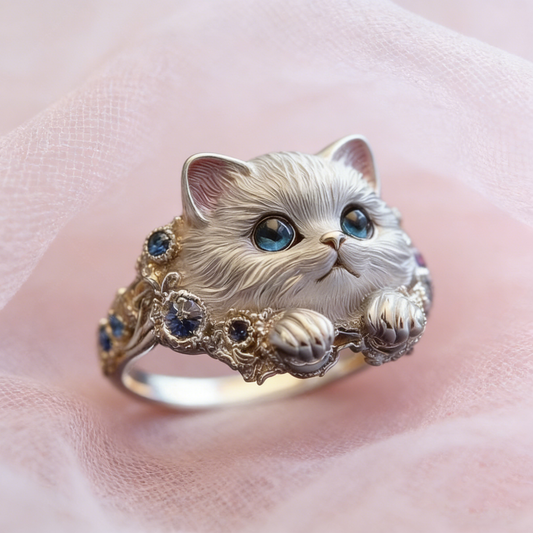 🎁😍🎁😍2 артикула за 22 евро -- Семпъл и елегантен пръстен с котенце от сребро 925 с диаманти