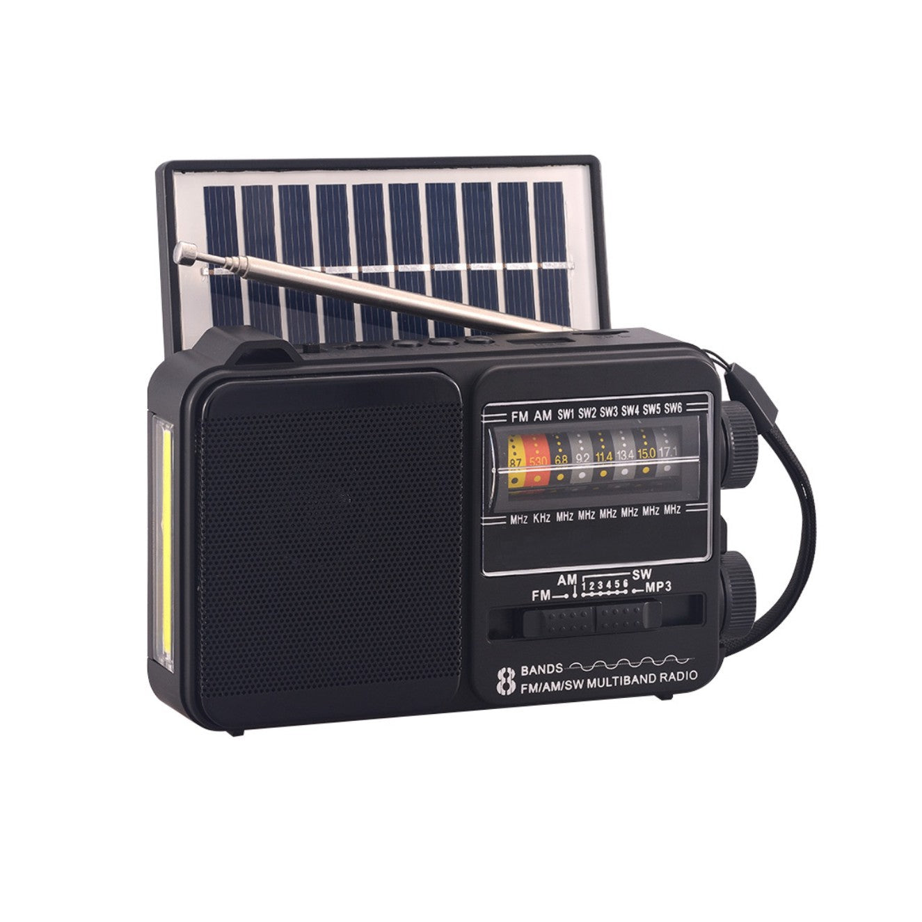 💥🏕️Многофункционално преносимо радио с аварийно фенерче, AM радио, Bluetooth твърд диск и многозоново аудио.