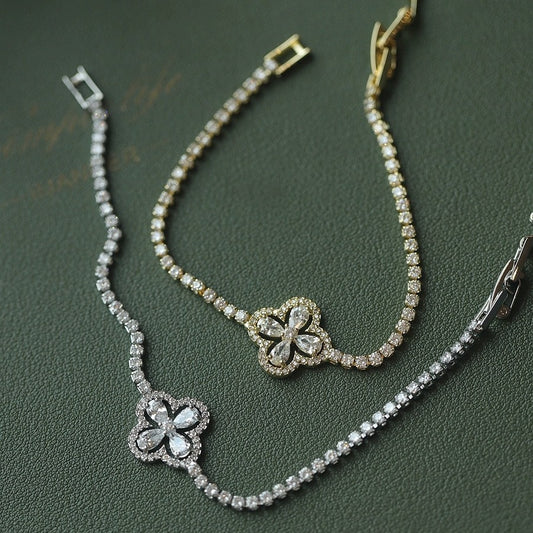 ✨Супер блестяща куха гривна с четирилистна детелина, луксозна и нишова изящна гривна с пълен диамант