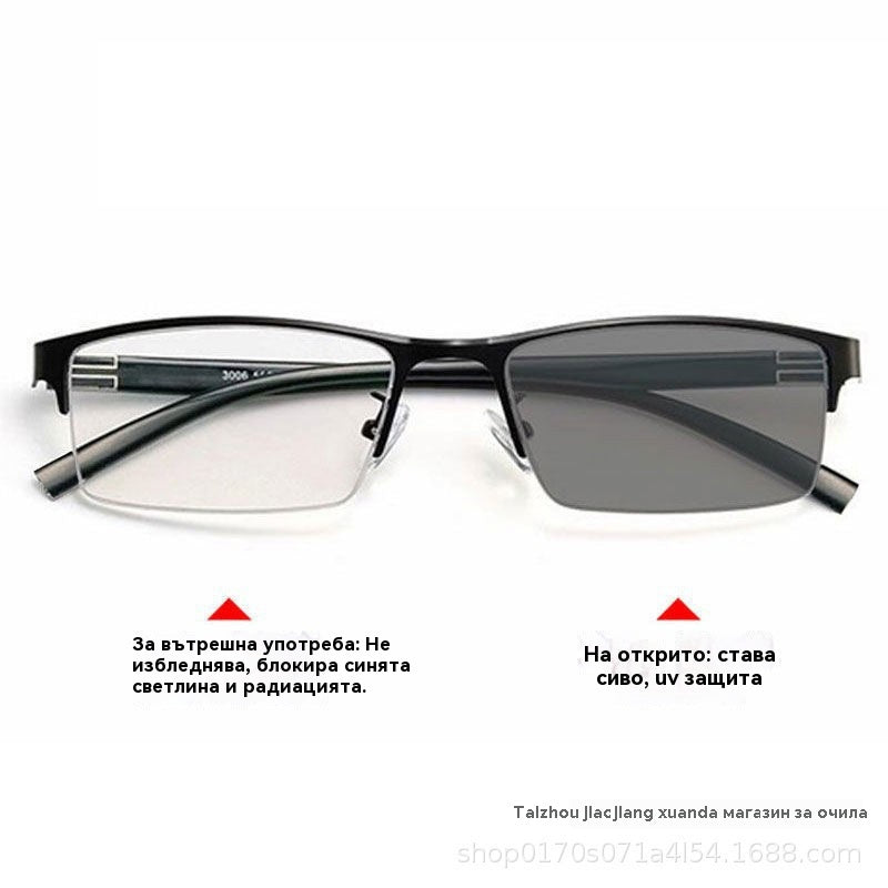 👓✨🕶️🔥Метални фотохромни слънчеви очила с полурамка, очила за късогледство против синя светлина, слънчеви очила за шофиране
