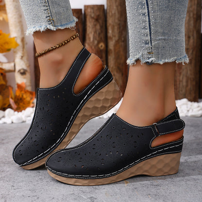 👡👡【36-43】Нови стилни, ажурни, удобни сандали с клиновиден ток