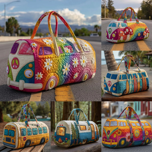 50% ОТСТЪПКА💐🌸Пътна чанта с подплата Hippie Van---Ръчно изработена винтидж бродирана чанта