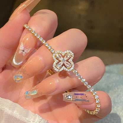 ✨Супер блестяща куха гривна с четирилистна детелина, луксозна и нишова изящна гривна с пълен диамант