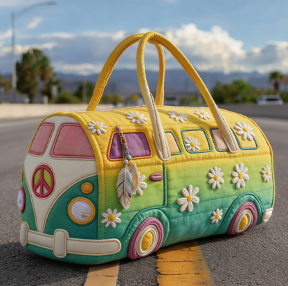 50% ОТСТЪПКА💐🌸Пътна чанта с подплата Hippie Van---Ръчно изработена винтидж бродирана чанта