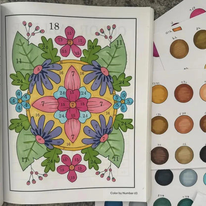 🎨 【1x Книжка за оцветяване по числа + 24-цветна химикалка с два върха】Оцвети и се отпусни: Книжка за оцветяване по числа за възрастни | Облекчава стреса и тревожността ✨