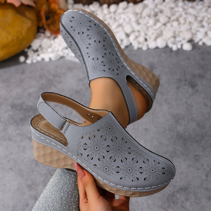 👡👡【36-43】Нови стилни, ажурни, удобни сандали с клиновиден ток