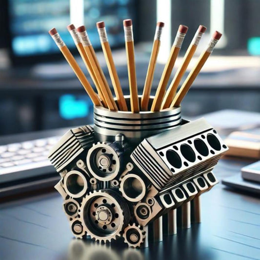 🛠️Държач за химикалки с модел двигател V8 - креативен настолен органайзер за домашни офиси -👨‍💻👷 перфектен подарък за автомобилни ентусиасти, механици и инженери