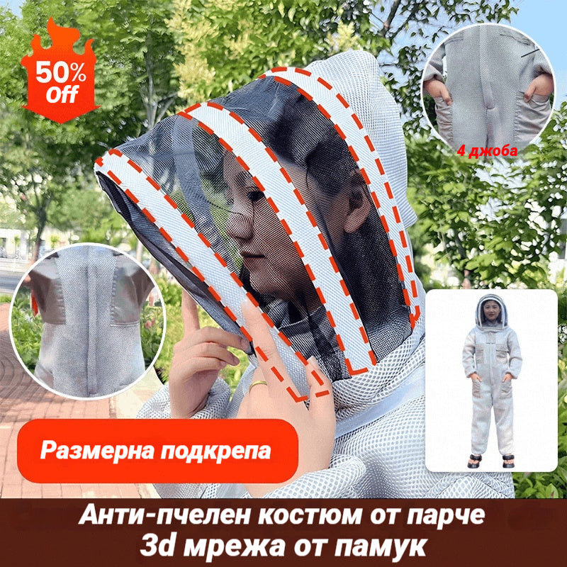 🐝Еднокомпонентният защитен костюм от 3D памучна мрежа може ефективно да предотврати ужилвания от пчели.