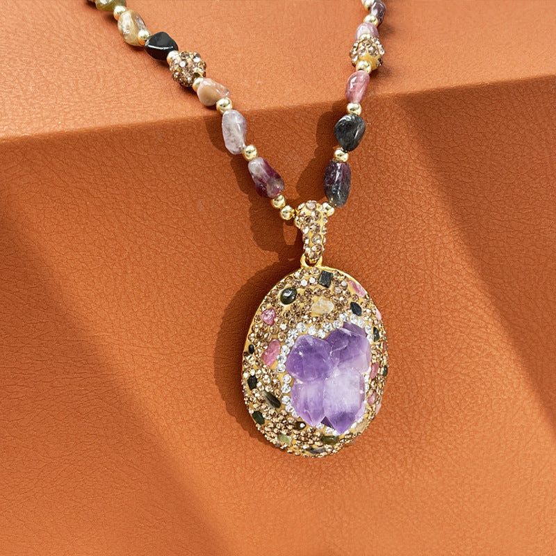 ✨🧡【Горещи продажби】Луксозно колие с естествен необработен аметист
