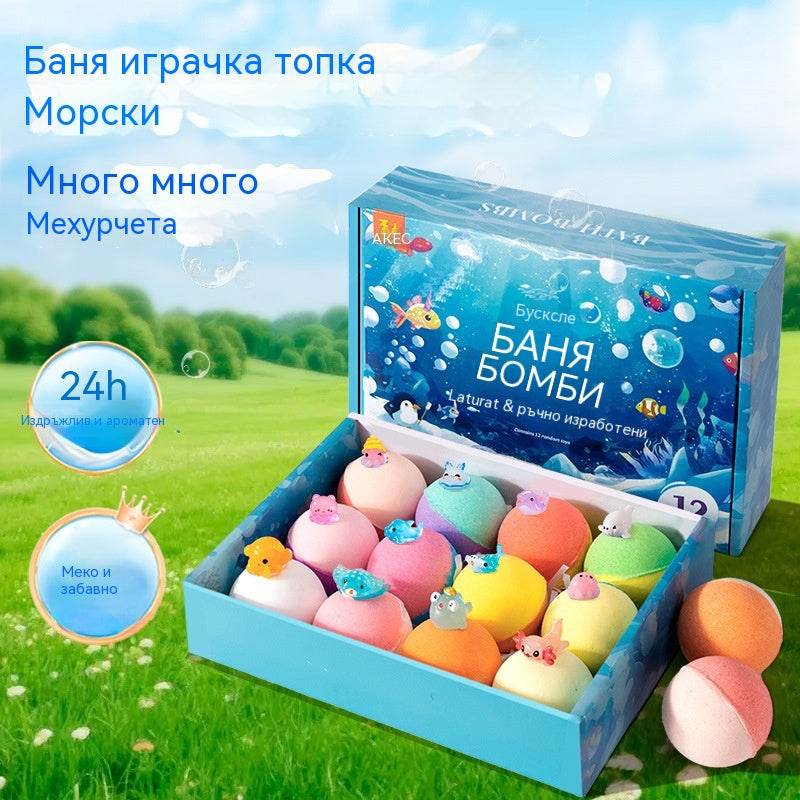 🛀💕12 броя топчета сол за вана във формата на морски животни (50 г/топче) за деца.