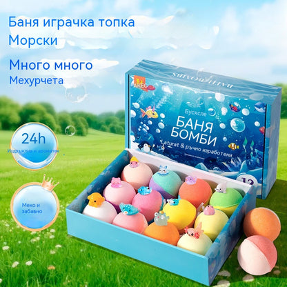 🛀💕12 броя топчета сол за вана във формата на морски животни (50 г/топче) за деца.