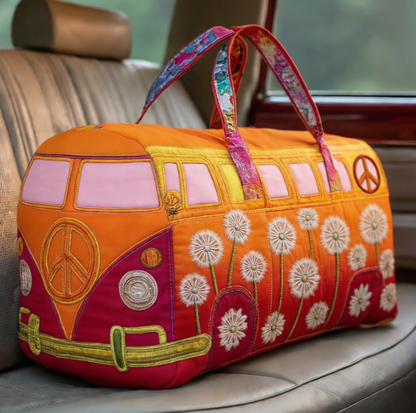 50% ОТСТЪПКА💐🌸Пътна чанта с подплата Hippie Van---Ръчно изработена винтидж бродирана чанта