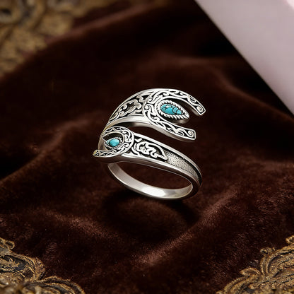🌙Винтидж пръстен с тюркоаз и лунна светлина 💍 Дизайн с капковидна обковка от сребро 925 ✨ Регулируем отвор, подходящ за всички размери пръстени